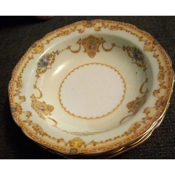 Lot Of 4 Noritake MYSTERY #87 Soup/Salad Rim Bowls 8" Circa 1933 EUC Gold - Picture 1 of 4